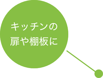 キッチンの扉や棚板に